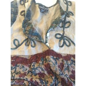 VTG Carole Little Midi Dress 8 Empire Waist Linen Blend Boh0 Hippie Retro Cottag